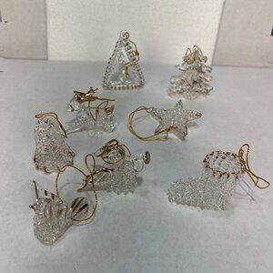 Clear Glass Christmas Ornaments Set Of 8 With Gold String Angel Tree Star Boot &